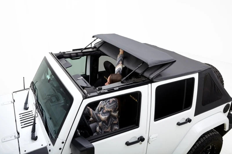 Rugged Ridge 07-18 Jeep Wrangler JKU 4 Dr Black Diamond Stitch Cloth Voyager Top - Side View