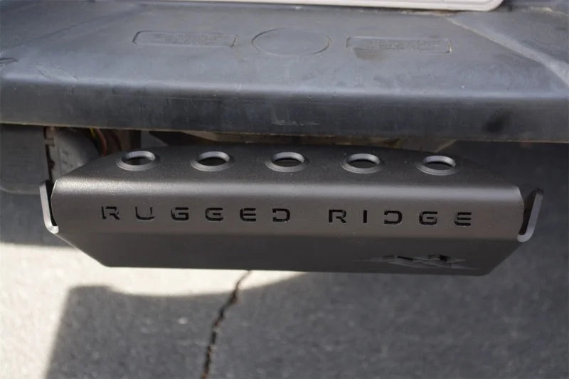 Rugged Ridge 07-23 Jeep Wrangler JK/JKU/JL/JLU & 20-23 Gladiator Hitch Skid Plate 2in. Rec - Tex Blk - Back View