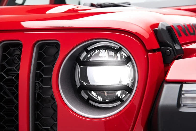 Rugged Ridge 18-20 Jeep Wrangler JL / 2020 Jeep Gladiator JT Black Elite Headlight Guards Black - Back View
