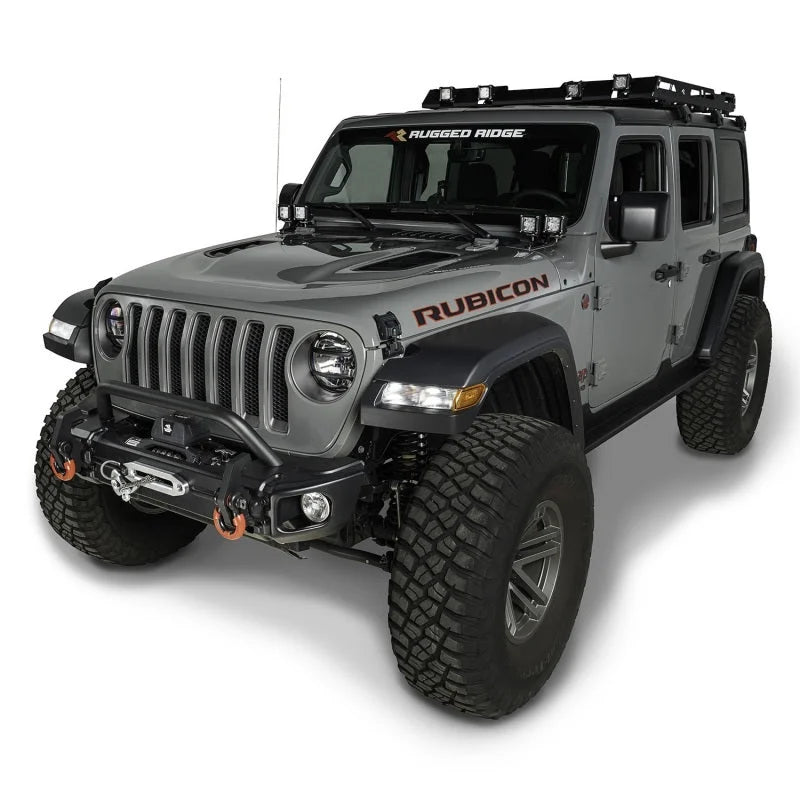 Rugged Ridge 18-20 Jeep Wrangler JL/JT Arcus Front Bumper Set w/ Overrider - Side View
