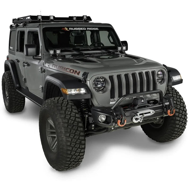 Rugged Ridge 18-20 Jeep Wrangler JL/JT Arcus Front Bumper Set w/ Overrider - Detail View