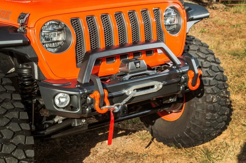Rugged Ridge 18-22 Jeep Wrangler JL/JT Grille Arcus Front Bumper Stamped Steel Overrider Bar - Side View