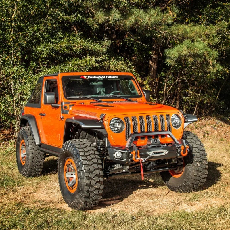 Rugged Ridge 18-22 Jeep Wrangler JL/JT Grille Arcus Front Bumper Stamped Steel Overrider Bar - Back View