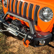Load image into Gallery viewer, Rugged Ridge 18-22 Jeep Wrangler JL/JT Grille Arcus Front Bumper Stamped Steel Overrider Bar - Installation View