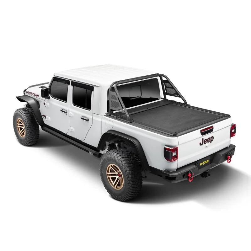 Rugged Ridge 20-22 Jeep Gladiator w/o Trail Rail Sys Armis Tonneau Cover w/Max Track - Tex. Blk - Back View