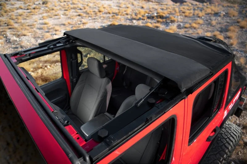 Rugged Ridge 2018+ Jeep Wrangler JLU 4 Dr Black Diamond Stitch Cloth Voyager Top (Tinted) - Side View
