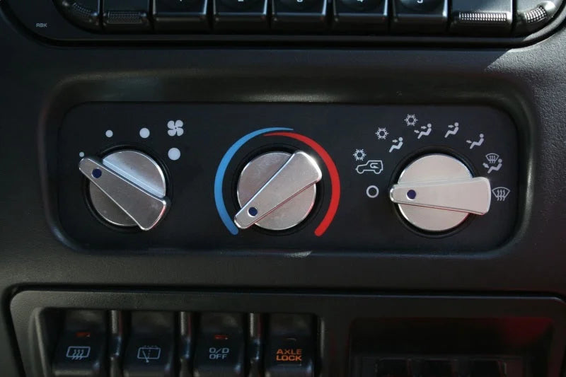 Rugged Ridge 3-Pc Alu Climate Control Knob Set Blue 99-06TJ - Back View