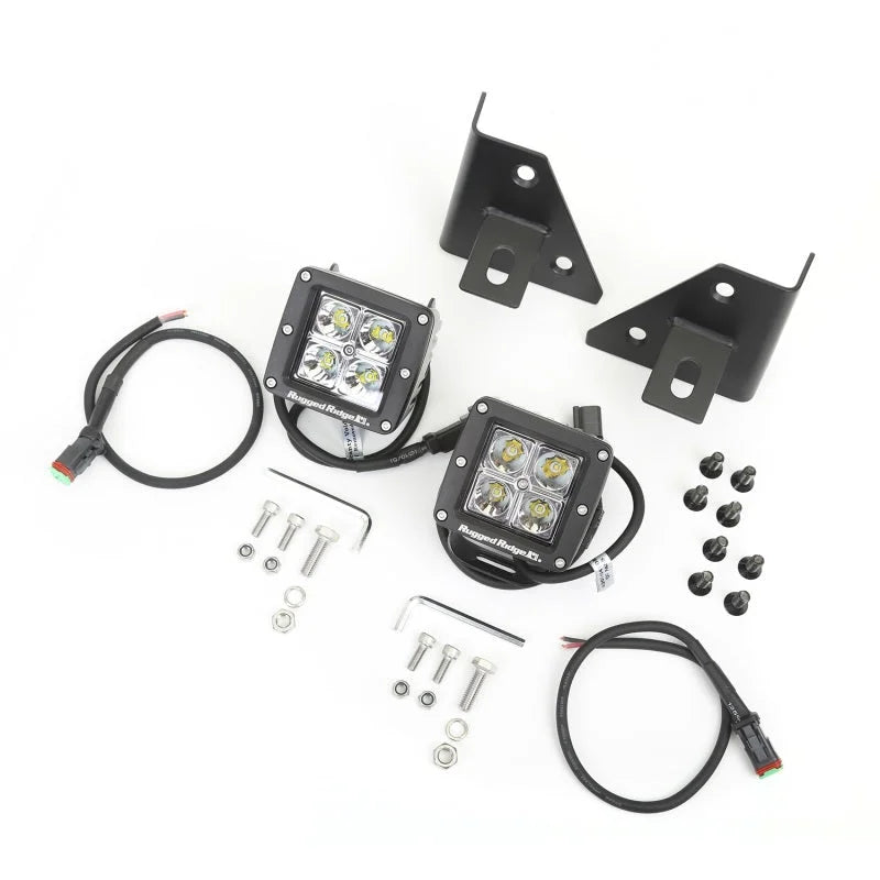 Rugged Ridge 76-95 Jeep Wrangler CJ/YJ Square Windshield LED Kit w/ Brackets - Side View