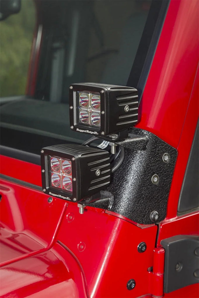 Rugged Ridge 97-06 Jeep Wrangler TJ Textured Black Dual A-Pillar Light Mount - Installation View