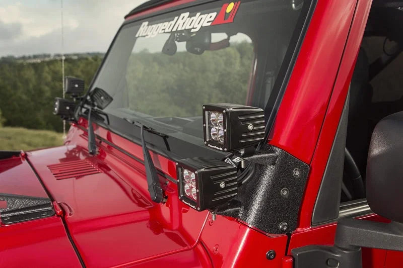 Rugged Ridge 97-06 Jeep Wrangler TJ Textured Black Dual A-Pillar Light Mount - Additional View 5