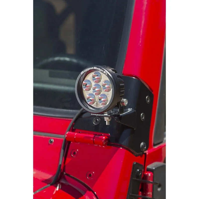 Rugged Ridge 97-06 Jeep Wrangler TJ Windshield Hinge Light Brackets Black - Detail View