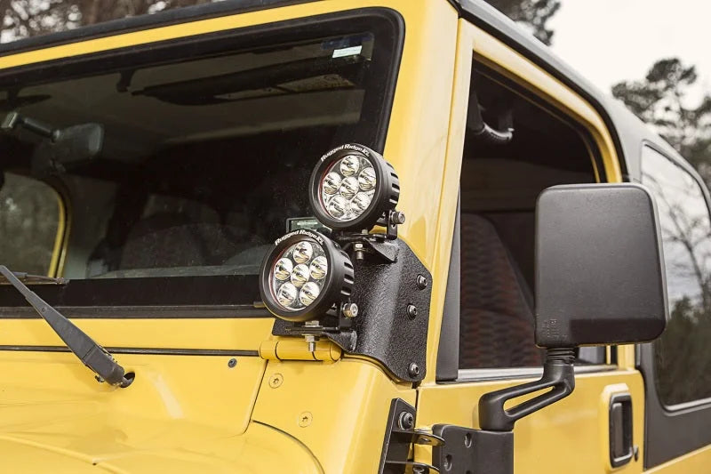 Rugged Ridge 97-06 Jeep Wrangler TJ/LJ 3.5in Round Dual A-Pillar LED Kit - Side View