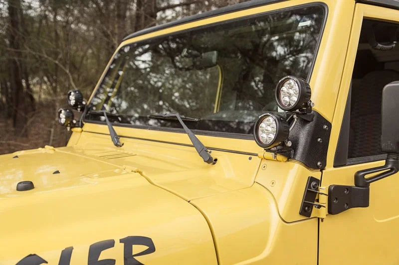 Rugged Ridge 97-06 Jeep Wrangler TJ/LJ 3.5in Round Dual A-Pillar LED Kit - Detail View