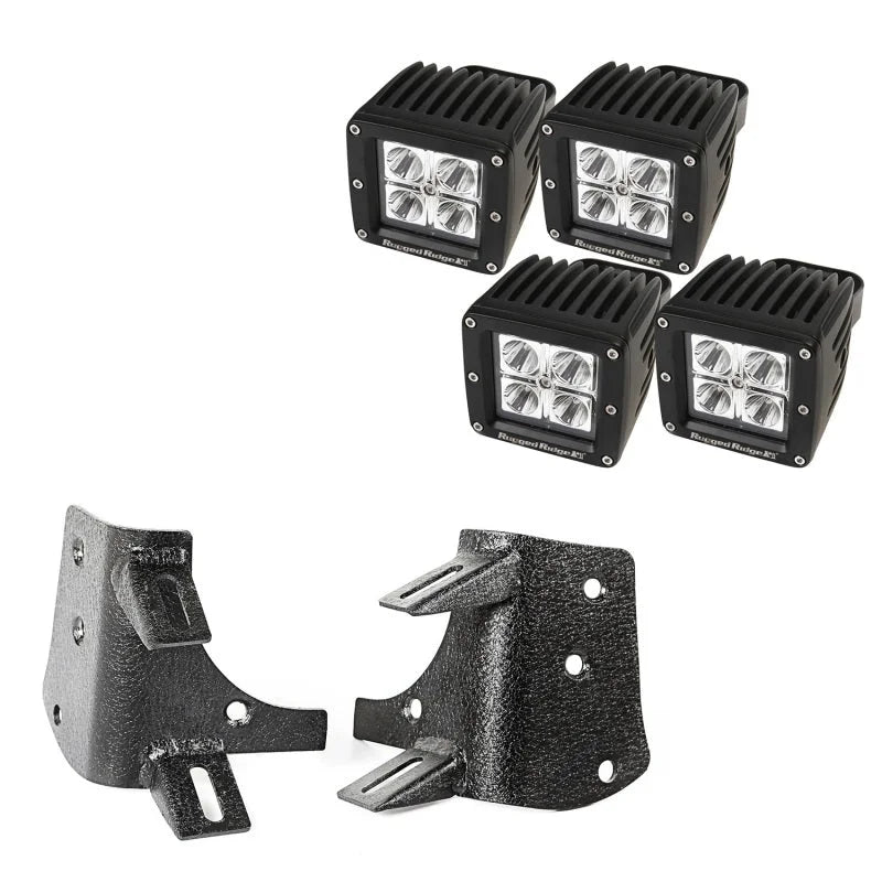 Rugged Ridge 97-06 Jeep Wrangler TJ/LJ 3in Square Dual A-Pillar LED Kit - Main Product View