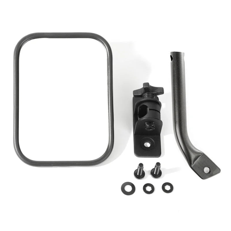 Rugged Ridge 97-18 Jeep Wrangler Textured Black Rectangluar Stubby Trail Mirror - Main Product View