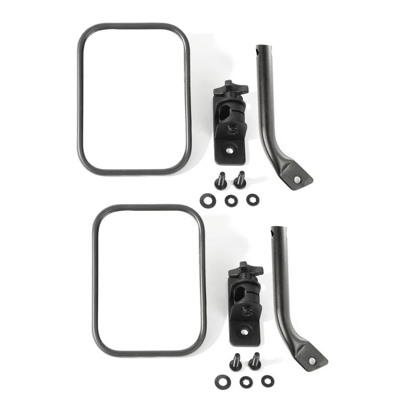 Rugged Ridge 97-18 Jeep Wrangler Textured Black Rectangular Stubby Trail Mirror Kit - Main Product View