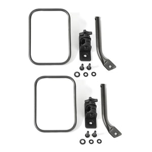 Rugged Ridge 97-18 Jeep Wrangler Textured Black Rectangular Stubby Trail Mirror Kit - Main Product View