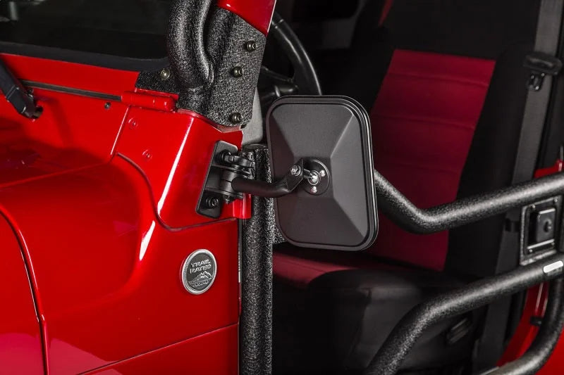 Rugged Ridge 97-18 Jeep Wrangler Textured Black Rectangular Stubby Trail Mirror Kit - Detail View