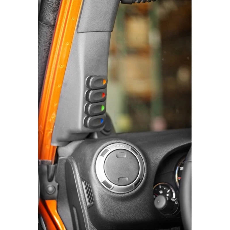 Rugged Ridge A-Pillar Switch Pod Kit Black LHD 07-10 (JK) - Side View