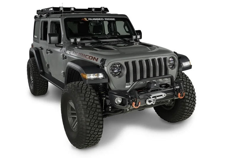 Rugged Ridge Arcus Front Bumper Tube Overrider Black 18-20 Jeep Wrangler JL - Side View
