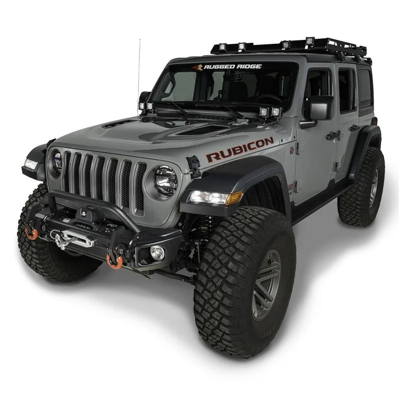 Rugged Ridge Arcus Front Bumper Tube Overrider Black 18-20 Jeep Wrangler JL - Back View