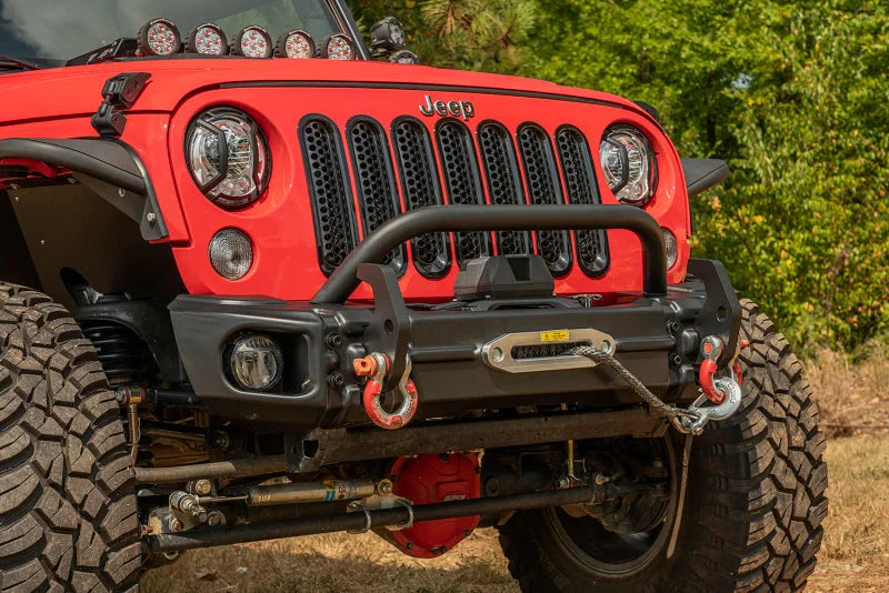Rugged Ridge Arcus Front Bumper Tube Overrider Black JK - Installation View