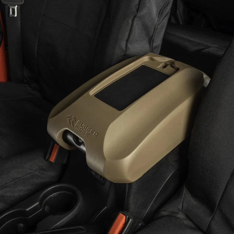 Rugged Ridge Center Console Cover w/Phone Holder Tan 11-18 jeep Wrangler JK - Side View