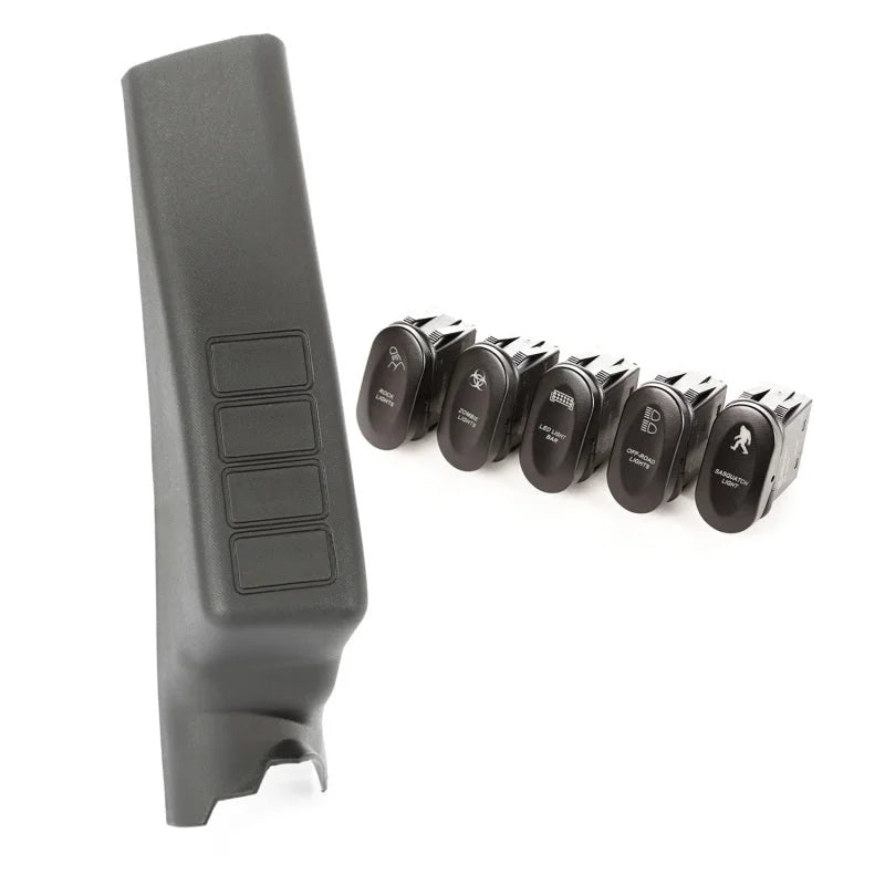 Rugged Ridge Etched A-Pillar 4 Switch Pod Kit LHD 11-18 JK - Side View