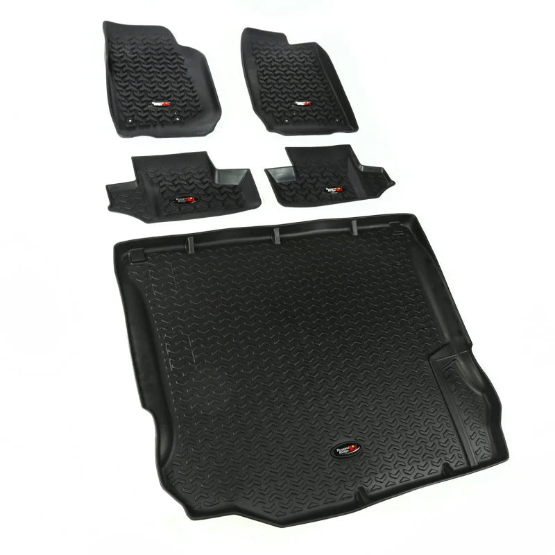 Rugged Ridge Floor Liner Front/Rear/Cargo Black 2011-2018 Jeep Wrangler JK 2 Dr - Side View
