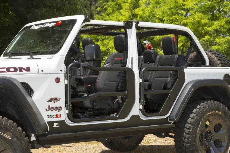 Rugged Ridge Fortis Front Tube Doors with Mirrors 18-23 Jeep Wrangler JL/JT - Back View