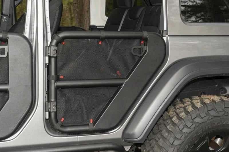 Rugged Ridge Fortis Tube Door Covers Rear Pair Black 18-20 Jeep Wrangler JLU - Side View