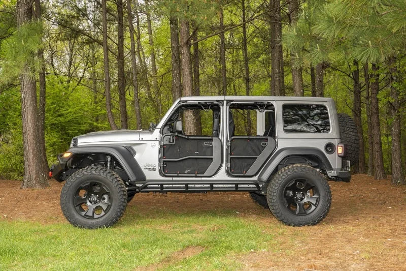 Rugged Ridge Fortis Tube Door Covers Rear Pair Black 18-20 Jeep Wrangler JLU - Back View