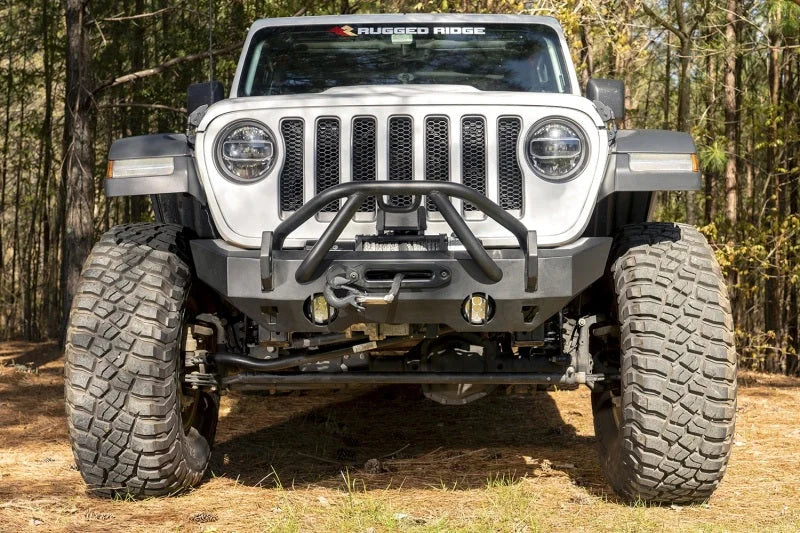 Rugged Ridge HD Bumper Stubby Front 07-18 Jeep Wrangler JK 18-20 Jeep Wrangler JL 2020 JT - Side View