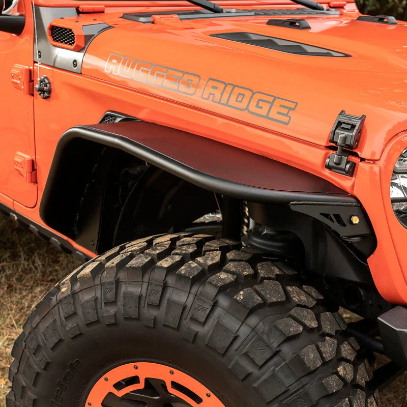 Rugged Ridge HD Steel Tube Fenders Front Pair Black 18-19 JL - Side View