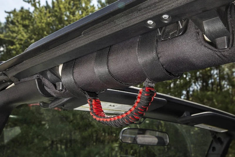 Rugged Ridge Paracord Grab Handles Red/Black Pair - Back View