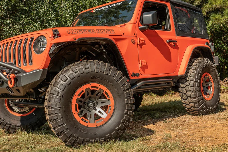Rugged Ridge RRC Rocker Guards 18-20 Jeep Wrangler JL 2 Door - Back View