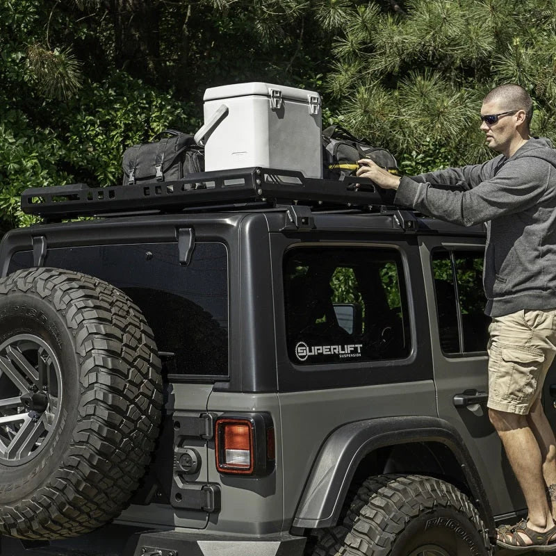 Rugged Ridge Roof Rack with Basket 18-20 Jeep Wrangler JL 4Dr Hardtops - Back View
