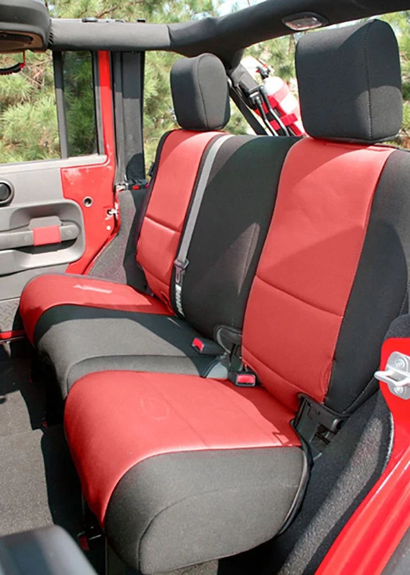 Rugged Ridge Seat Cover Kit Black/Red 11-18 Jeep Wrangler JK 2dr - Back View