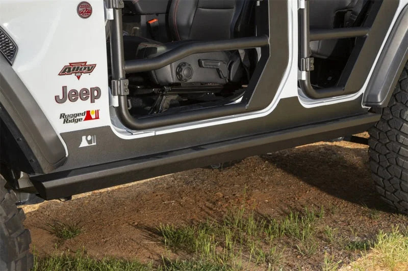Rugged Ridge XHD Rock Sliders 18-20 Jeep Wrangler JL 4 Door - Back View