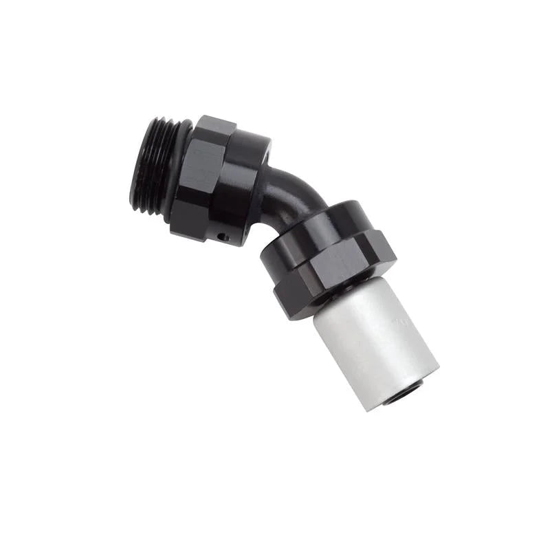 Russell Hose End Crimp On 10 Sae Port Male To -8 Hose 45 Deg Swivel Blk Anodized - Side View