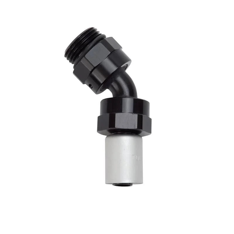 Russell Hose End Crimp On 10 Sae Port Male To -8 Hose 45 Deg Swivel Blk Anodized - Detail View