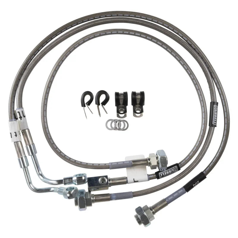 Russell Performance 05-06 GM Silverado/Sierra 1500 4WD with 6-7in lift Brake Line Kit - Side View