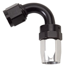 Load image into Gallery viewer, Russell Performance -10 AN Black/Silver 120 Degree Tight Radius Full Flow Swivel Hose End - Main Product View