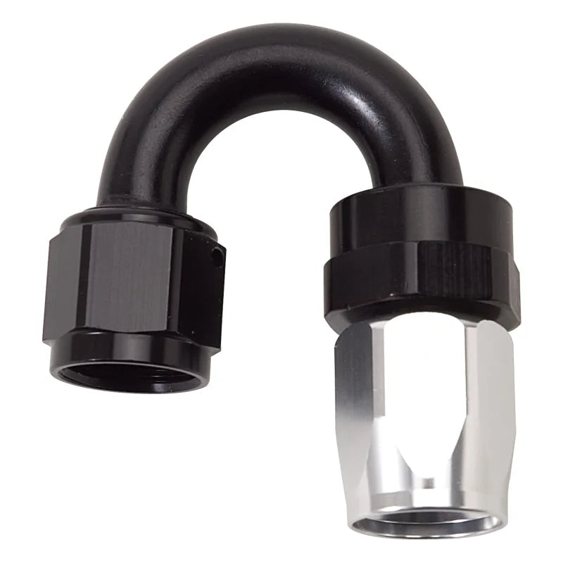 Russell Performance -10 AN Black/Silver 180 Degree Tight Radius Full Flow Swivel Hose End - Back View