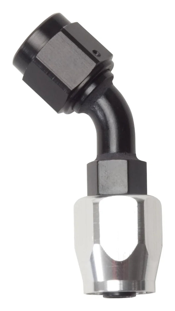 Russell Performance -10 AN Black/Silver 45 Degree Full Flow Hose End - Back View