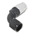 Load image into Gallery viewer, Russell Performance -10 AN Black/Silver 90 Degree Full Flow Hose End - Installation View