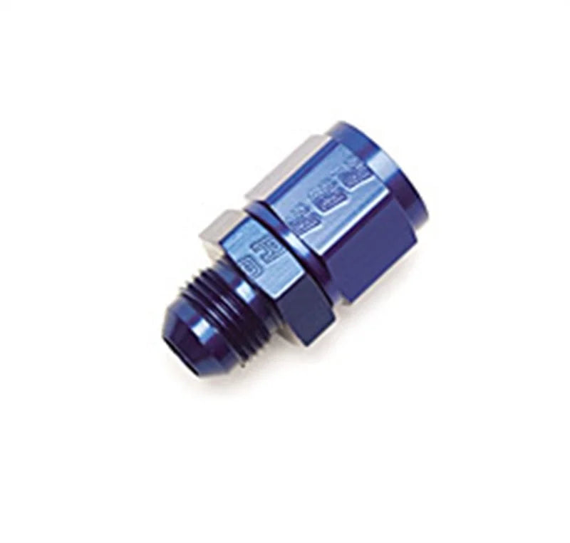 Russell Performance -10 AN Female to -8 AN to Male B-Nut Reducer (Blue) - Side View