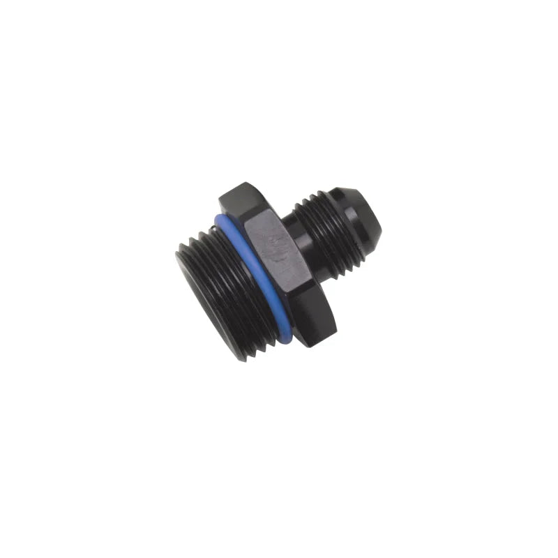Russell Performance -10 AN Male Flare to -8 SAE Male Port Adapter Fitting - Black Anodized - Side View