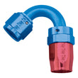 Load image into Gallery viewer, Russell Performance -10 AN Red/Blue 120 Degree Full Flow Swivel Hose End (With 15/16in Radius) - Back View