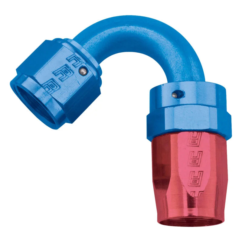 Russell Performance -10 AN Red/Blue 120 Degree Full Flow Swivel Hose End (With 15/16in Radius) - Back View